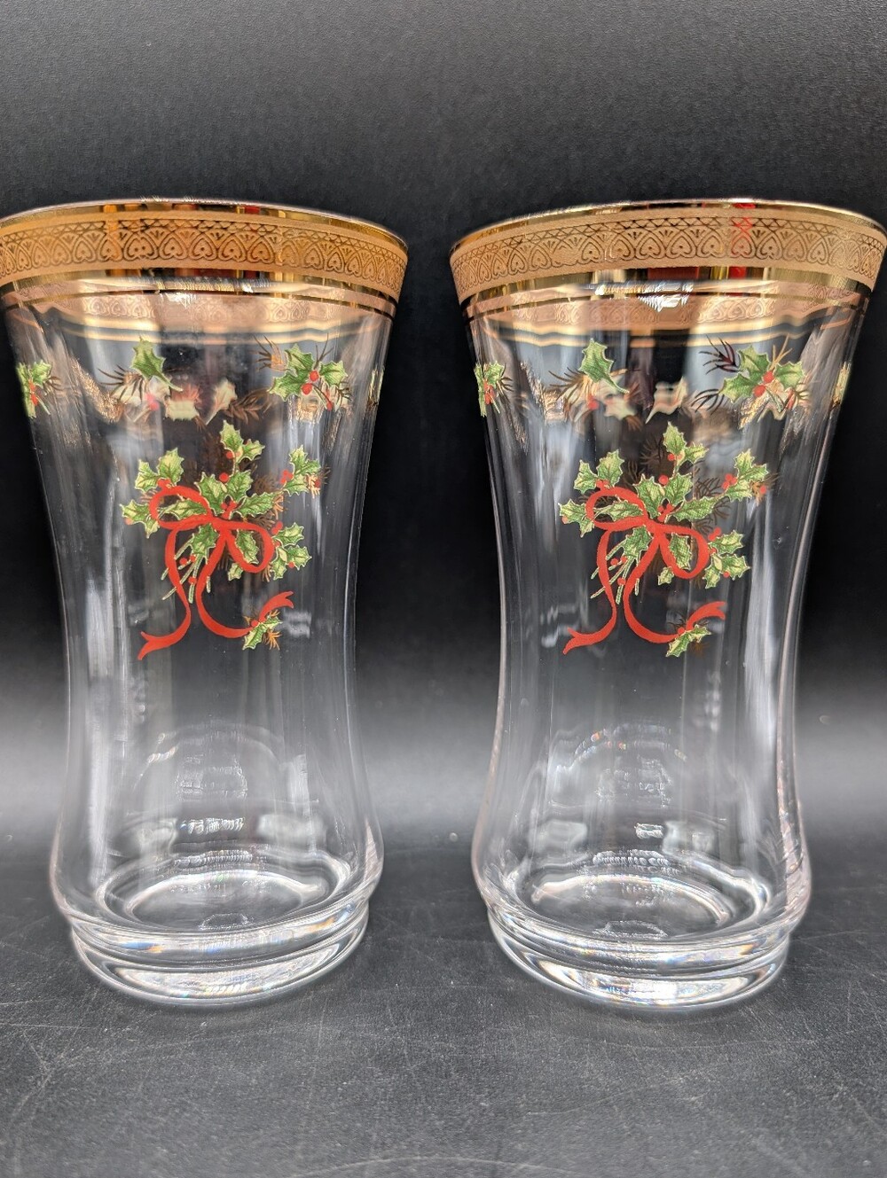 Set 2 Palatial Holly Gold Mikasa Highball Glasses, Excellent!
